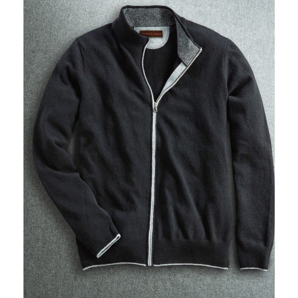 Patrick James Sweater Medium Merino Wool Full Zip Cardigan Black Golf